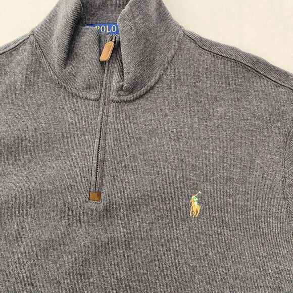 Polo Ralph Lauren 1/4 Zip Sweater Gray Cotton Pony Logo Mens Large - Picture 4 of 10
